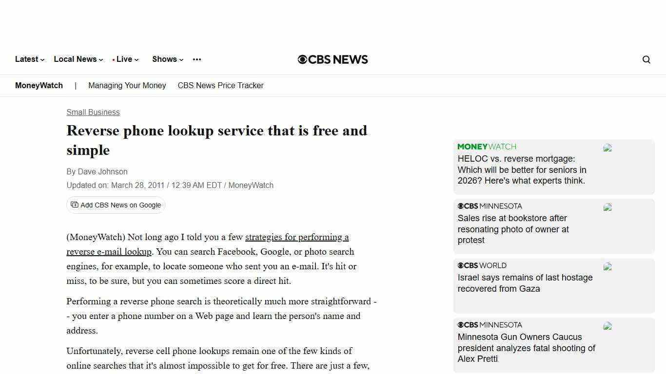 Reverse phone lookup service that is free and simple - CBS News